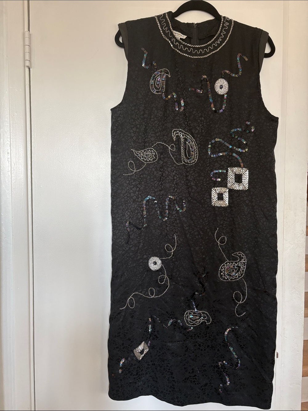 Vintage Lauren Alexander Silk Black Embellished Sleeveless Dress 10